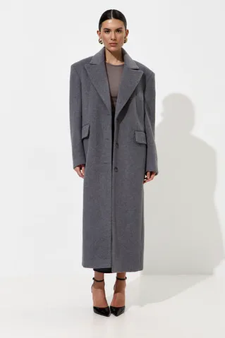Пальто с шерстью прямого кроя серого цвета