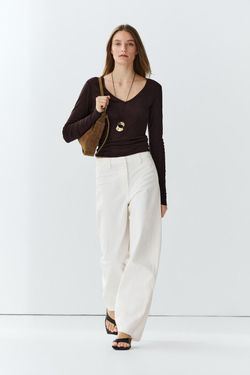 Massimo Dutti Брюки прямого кроя из 100% хлопка, экрю