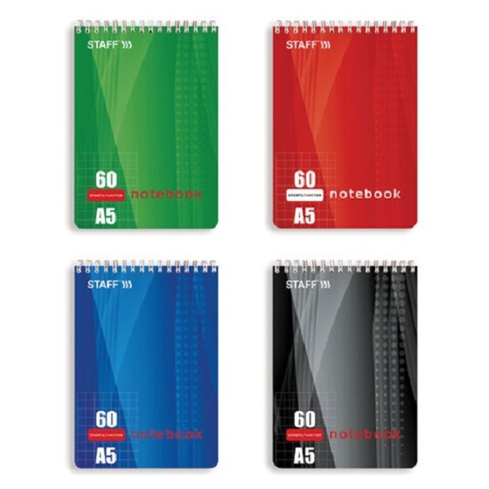 Блокнот А5, 60л, на гребне, клетка, Staff эконом, ассорти, твердая подложка