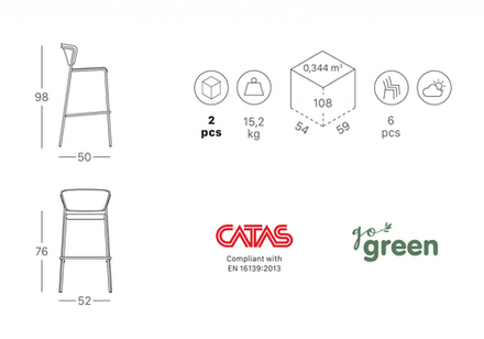 Стул пластиковый барный Scab Design Lisa Technopolymer Go Green, антрацит