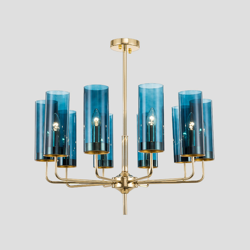 Люстра  Brass & Blue Glass Tube by Hans-Agne Jakobsson (10 плафонов, синий)