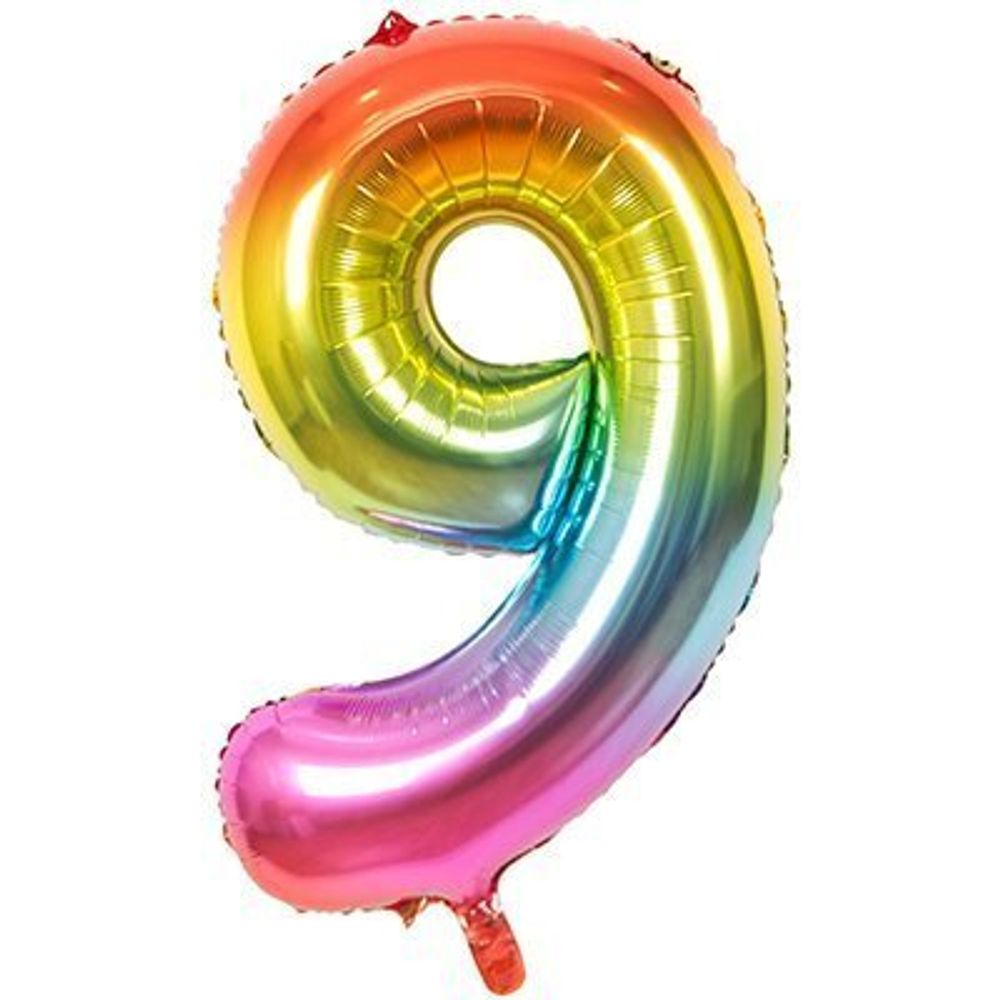 Шар фольгированный ЦИФРА &quot;9&quot; Радуга металлик 40&quot; с гелием