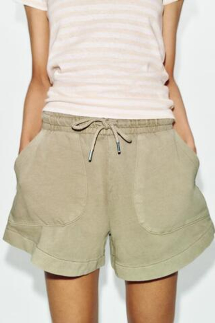 ZARA ШОРТЫ С ЭФФЕКТОМ ПОТЕРТОСТИ, СЕРО-КОРИЧНЕВЫЙ