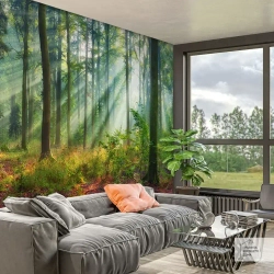 Фотообои на стену флизелиновые 3d 400х270 Лес Природа. 3д фото обои для кухни моющиеся виниловые, интерьерное покрытие 3d эффект в спальню, декор для дома