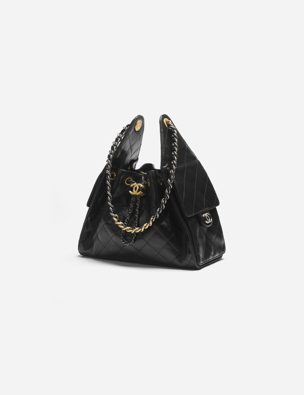 Chanel 25 Small Handbag Suede Calfskin & Finish Metal Black