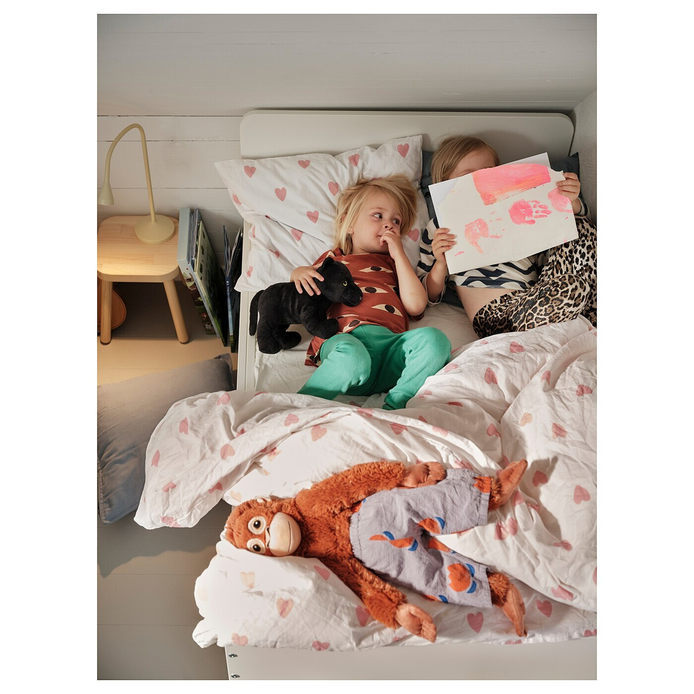 IKEA BARNDRÖM  (ИКЕА БАРНДРÖМ)  -  Пододеяльник и наволочка, рисунок сердца, белый/розовый, 150x200/50x60 см