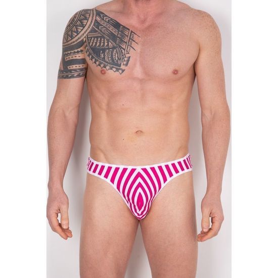 Мужские трусы стринги белые в розовую полоску Cosmos Colors  FC10_PW