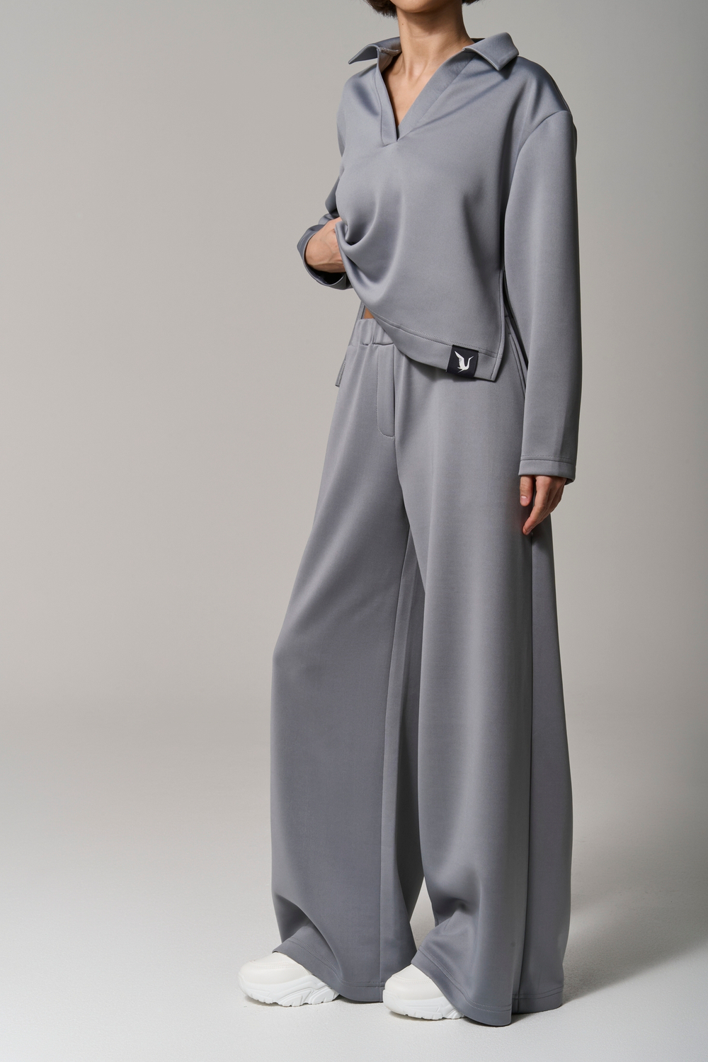 Брюки трикотажные wide leg серые