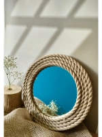 Зеркало настенное круглое с джутом интерьерное