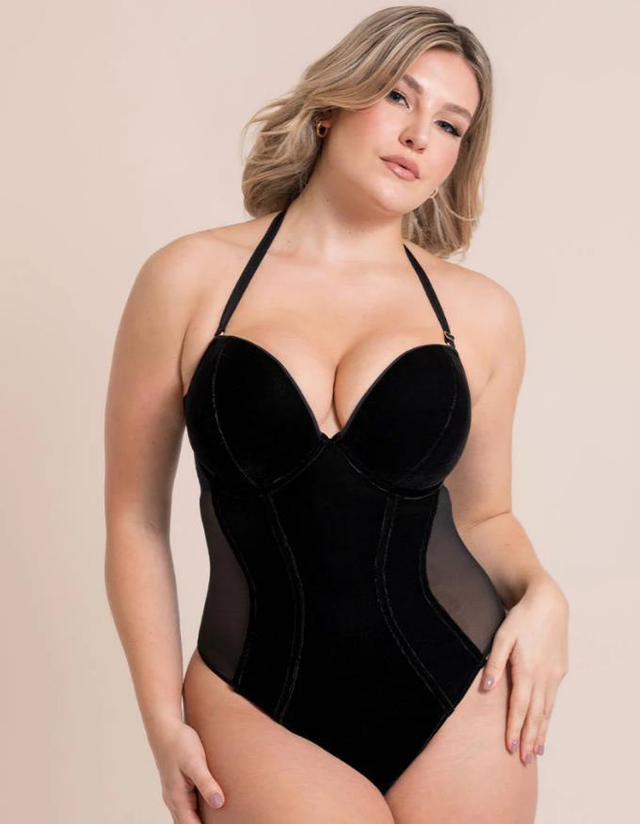 Боди со съёмными бретелями и бархатной отделкой Icon Plunge Body