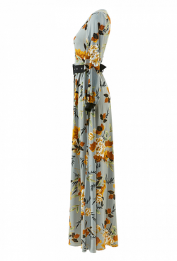 Хлопковое платье с цветочным принтом серое 15-02-20 SS