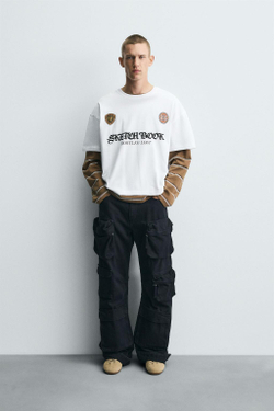 ZARA ФУТБОЛКА С КОМБИНИРОВАННЫМИ ПРИНТАМИ, БЕЛЫЙ