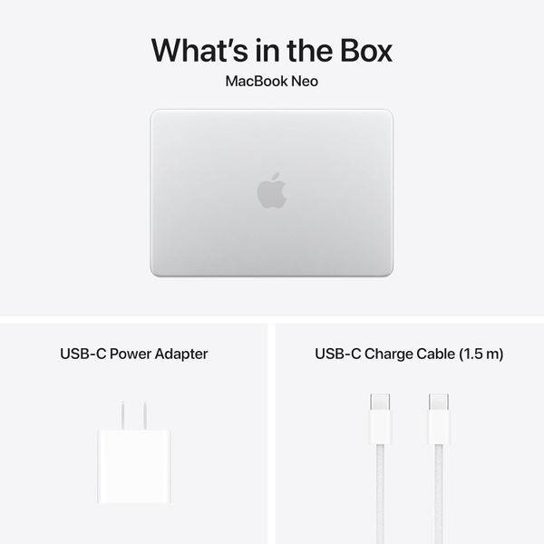 Ноутбук Apple MacBook Neo 13 2026 MHFC4LL/A (A18 Pro 6-Core, GPU 5-Core, 8 ГБ, 512 ГБ), серебристый