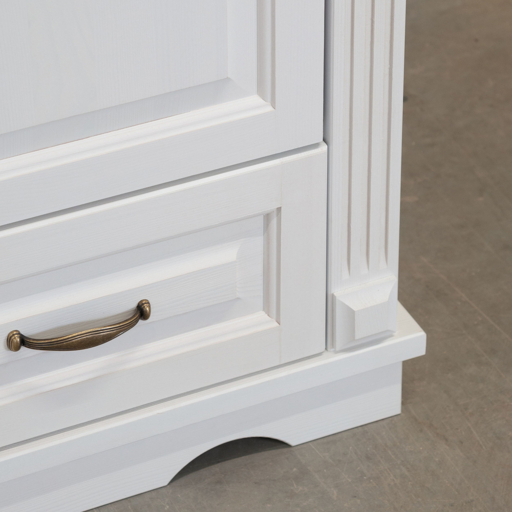 Шкаф для одежды 98х57х193, Харви, распашной двухдверный, с ящиком для вещей, со штангой и полками, в прихожую и спальню с филенкой в викторианском стиле из массива сосны, белый, Dipriz