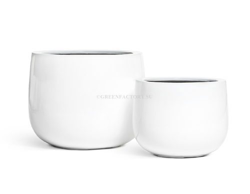 Кашпо TREEZ Effectory - серия Gloss - Низкая широкая чаша - Белый глянцевый лак