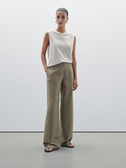 Massimo Dutti Брюки прямого кроя из смесового хлопка в клетку, норка