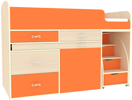 Кровать-чердак КарИВи Малыш 6  Дуб Молочный Оранжевый