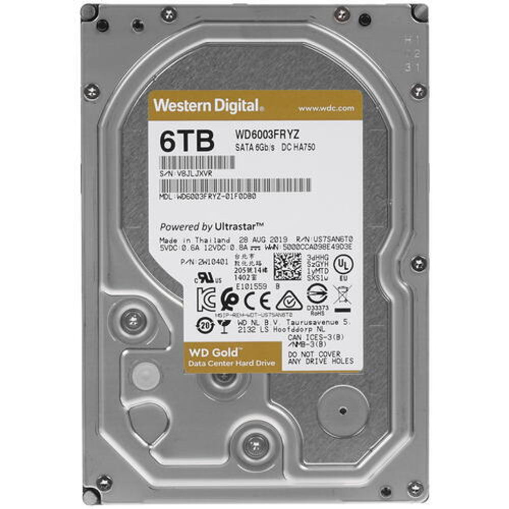 Корпоративный жесткий диск повышенной надежности HDD  6Tb Western Digital GOLD WD6003FRYZ SATA3 3,5" 7200rpm 256Mb