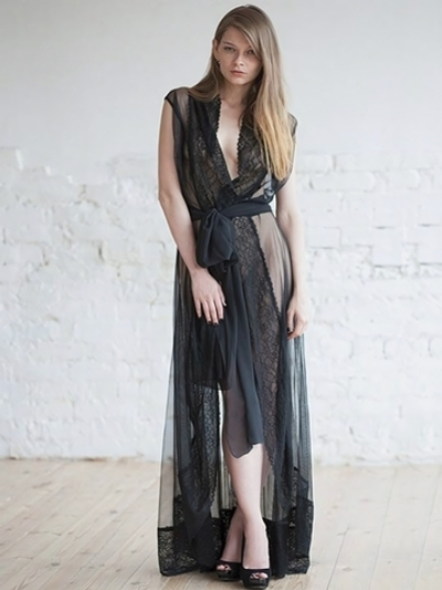 Роскошный пеньюар в пол (Размер: S-M) (Цвет: черный)