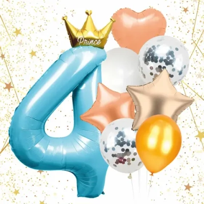 Набор шаров 8 шт «4 - Prince», голубой (цирфа + 7 шаров)
