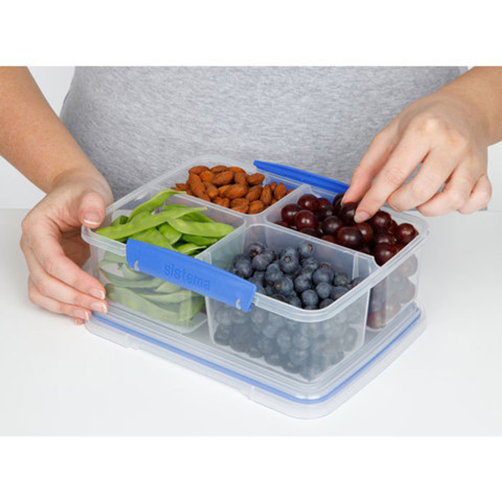 Контейнер прямоугольный четырехсекционный 1.74л Sistema Klip It синий