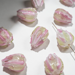 Бусина лампворк "Бутон", 21*15,5мм, зелено-розовое стекло