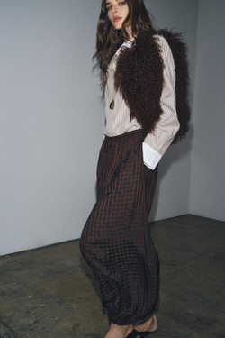 ZARA БРЮКИ-БАГГИ В КЛЕТКУ ВИШИ — ZW COLLECTION, ТЕМНО-БОРДОВЫЙ