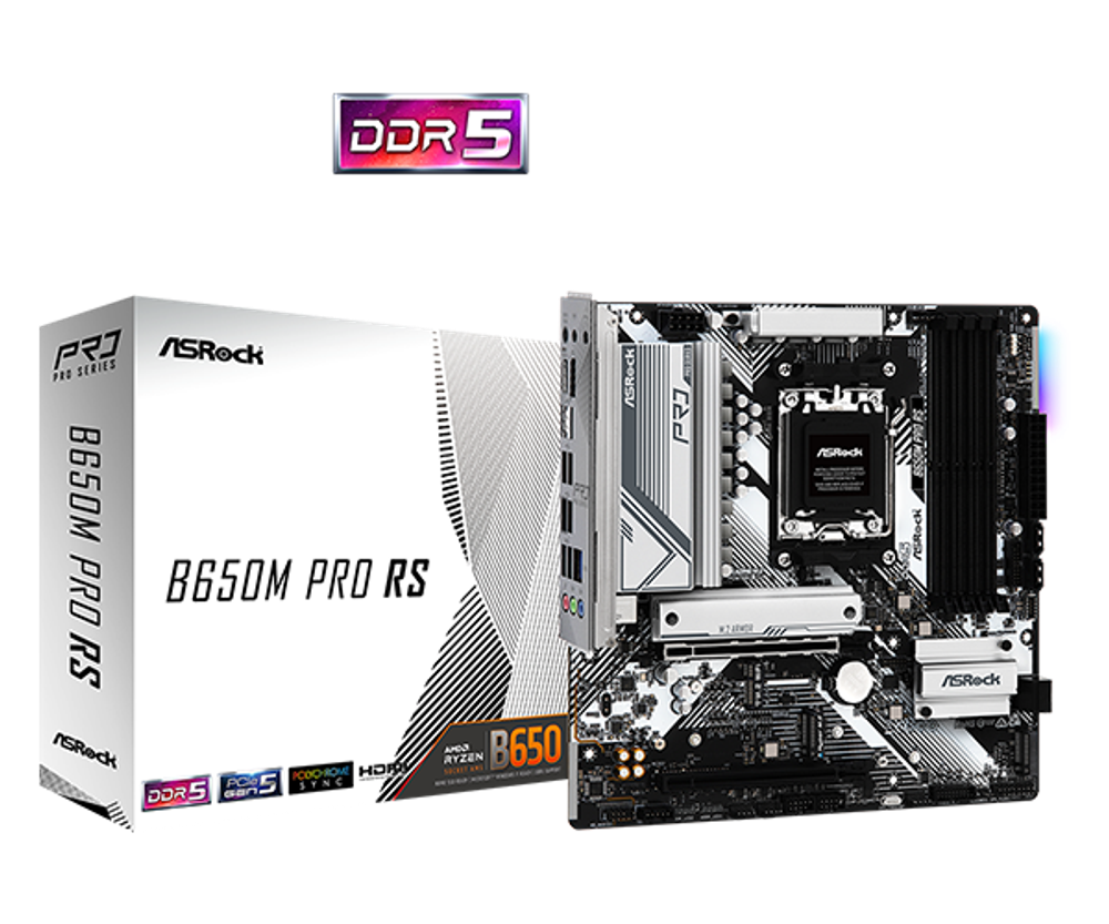 Материнская плата ASRock B650M PRO RS AM5 4xDDR5 4xSATA3 3xM.2 HDMI DP mATX