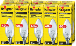 10 шт Лампа накаливания свеча Е14 40 Вт прозрачная Navigator 94303 NI-B-40-230-E14/CL