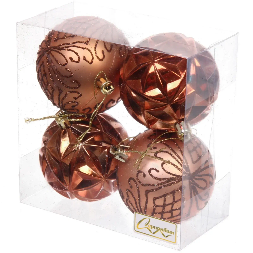 Новогодние шары 7 см (набор 4 шт) «Симфония леса», шоколад/шампань