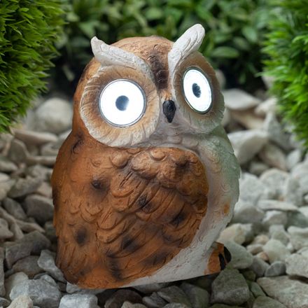 Садовый светильник Филин рыжий на солнечной батарее, полистоун 13 см