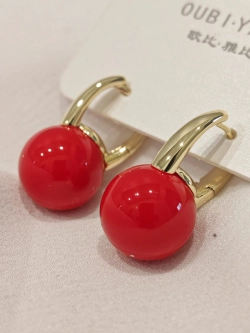 Серьги Oubi Yabi «Алая жемчужина» Gold 14K