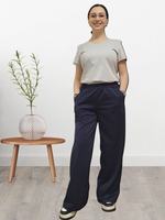 20621 Брюки женские палаццо трикотаж Диор темно-синий (54)