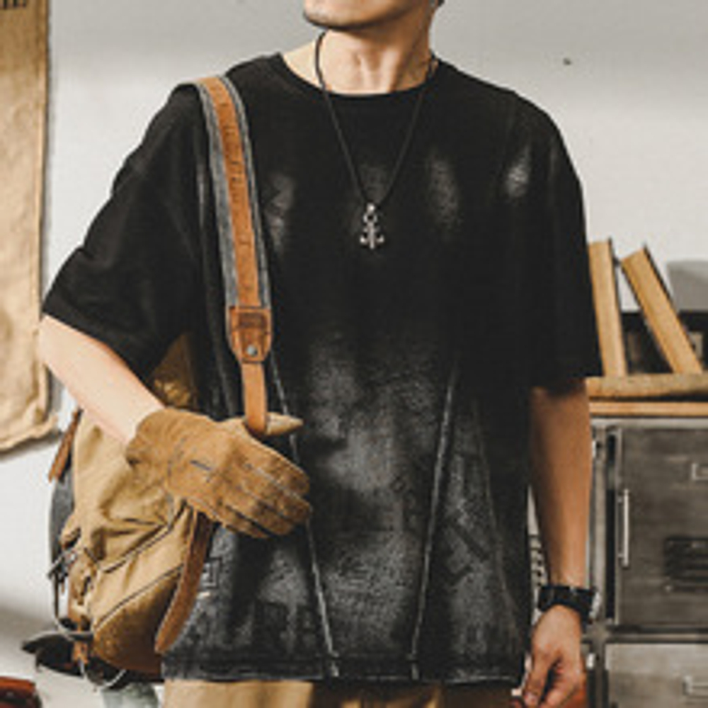 Футболка мужская короткий рукав летняя,выбеленная краской от бренда Jielenuo