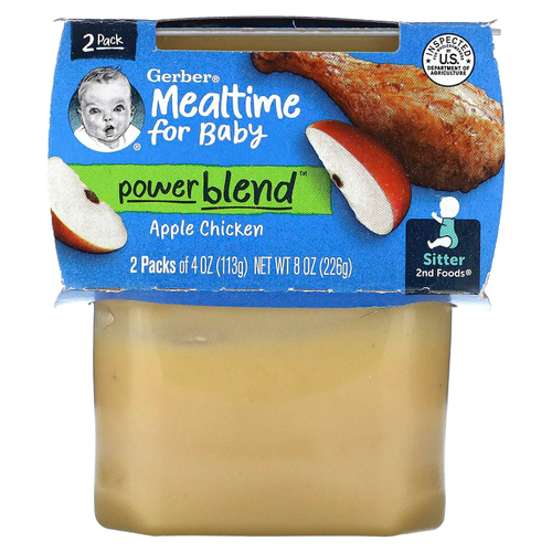 Gerber, Mealtime for Baby, Power Blend™, 2nd Foods®, со вкусом курицы с яблоками, 2 пакетика по 113 г (4 унции)