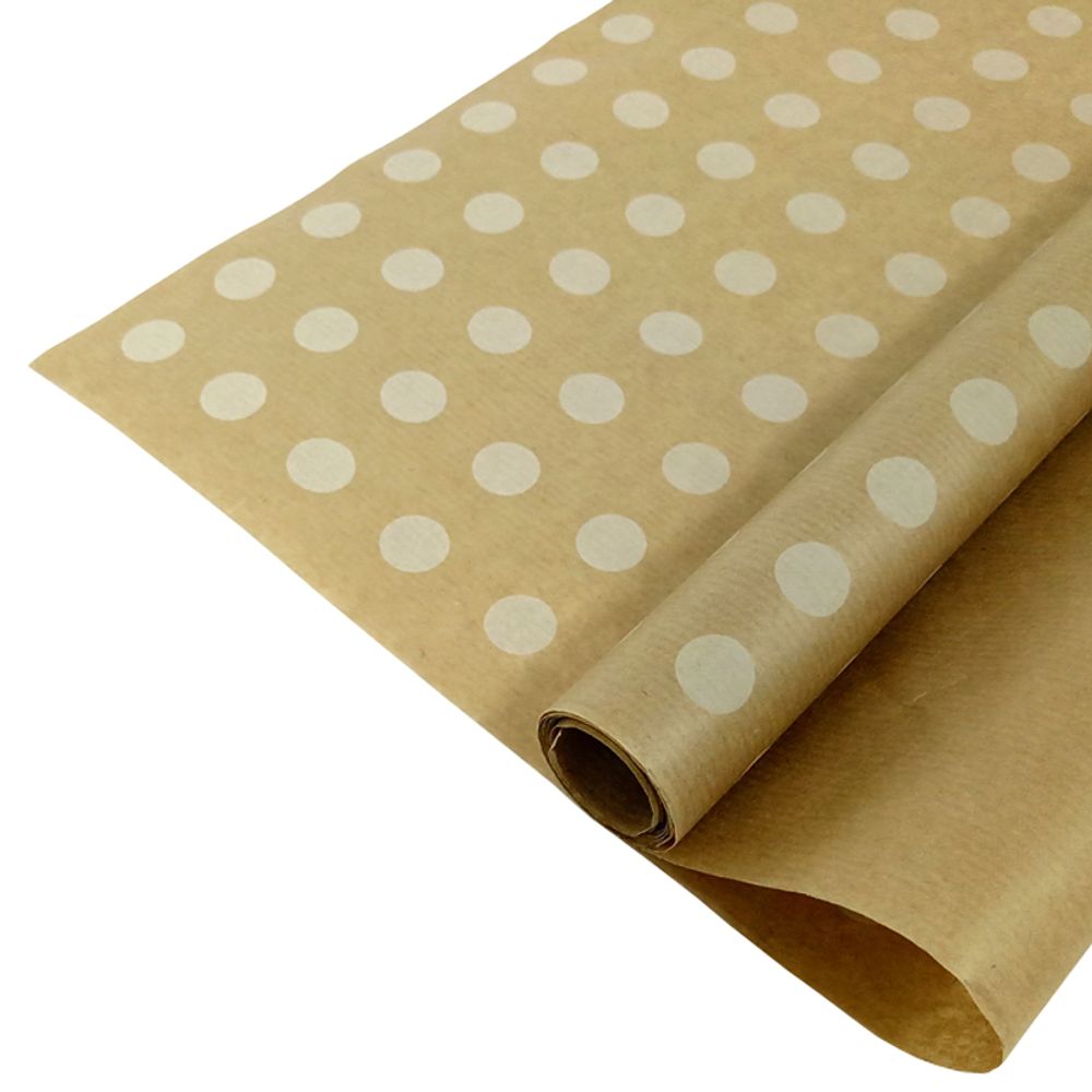Упаковочная бумага, Крафт 40гр (0,7*10 м) Верже, Точки, Белый, 1 шт.