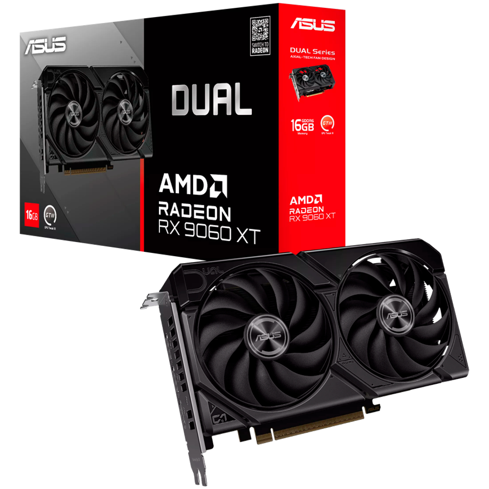 ASUS Video Card AMD Radeon RX 9060 XT 16GB GDDR6 2220  / 3230 , 2048sp, 32 RT-core, 128 bit, 2.5 slots, 8 pin, HDMI, DisplayPort.