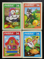 Пазл 24 деталей, "Первые сказки", Рыжий Кот в комплекте 4 шт, арт.П24-6327, картонная основа, от 3 лет
