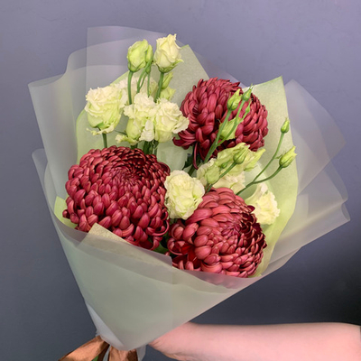 Букет "Брауни" (хризантема Бигуди ,эустома)