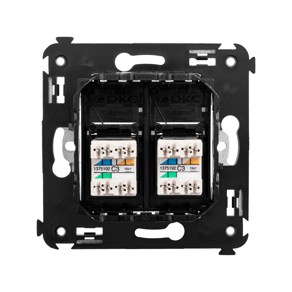 Телефонная розетка RJ-12 в стену двойная, "Avanti", "Черный матовый"