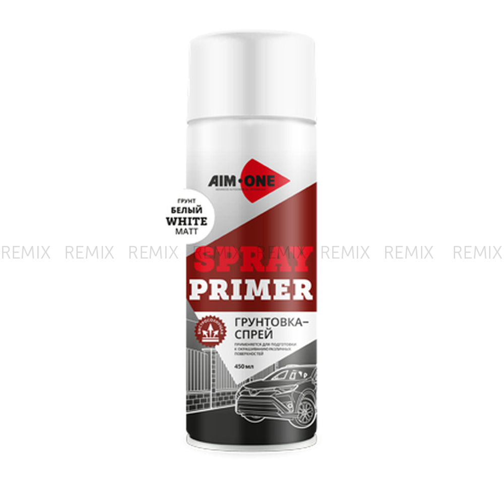 Грунтовка-спрей белая матовая AIM-ONE 450 мл (аэрозоль).Spray primer white matt 450ML SPR-MW1007