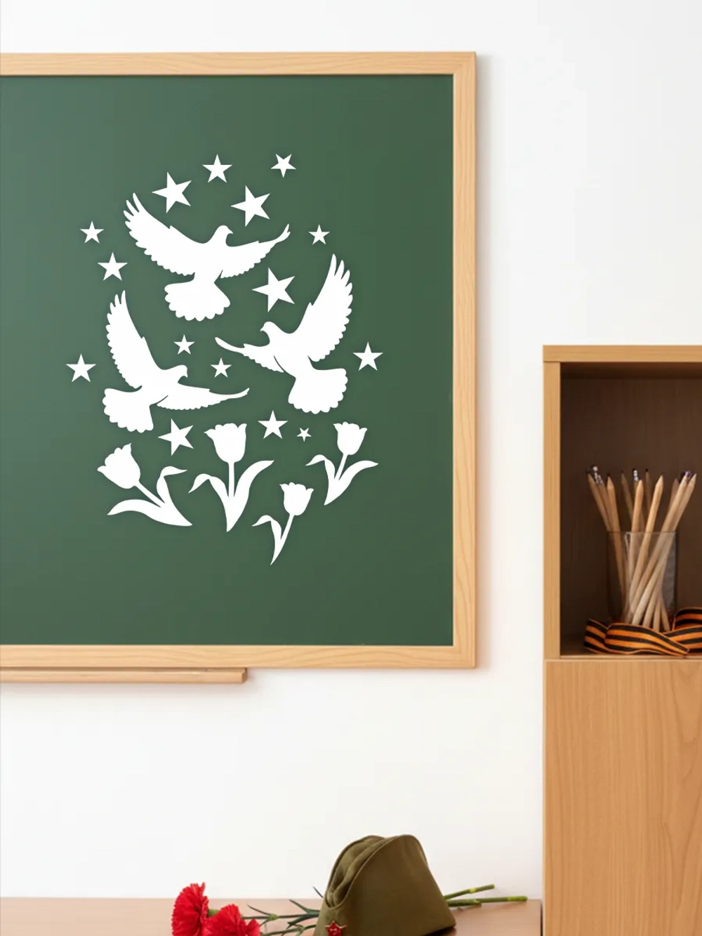 Наклейки, 9 мая на окна и стены, Голуби 22 штуки