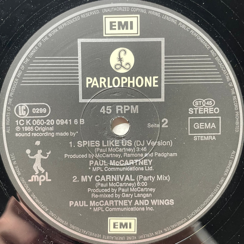 Paul McCartney ‎– Spies Like Us (Европа 1985г.) 12", 45 RPM