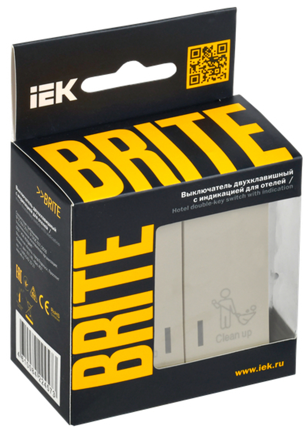 BRITE Выключатель 2-клавишный с индикацией для отелей 10А ВС10-2-9-БрКр бежевый IEK