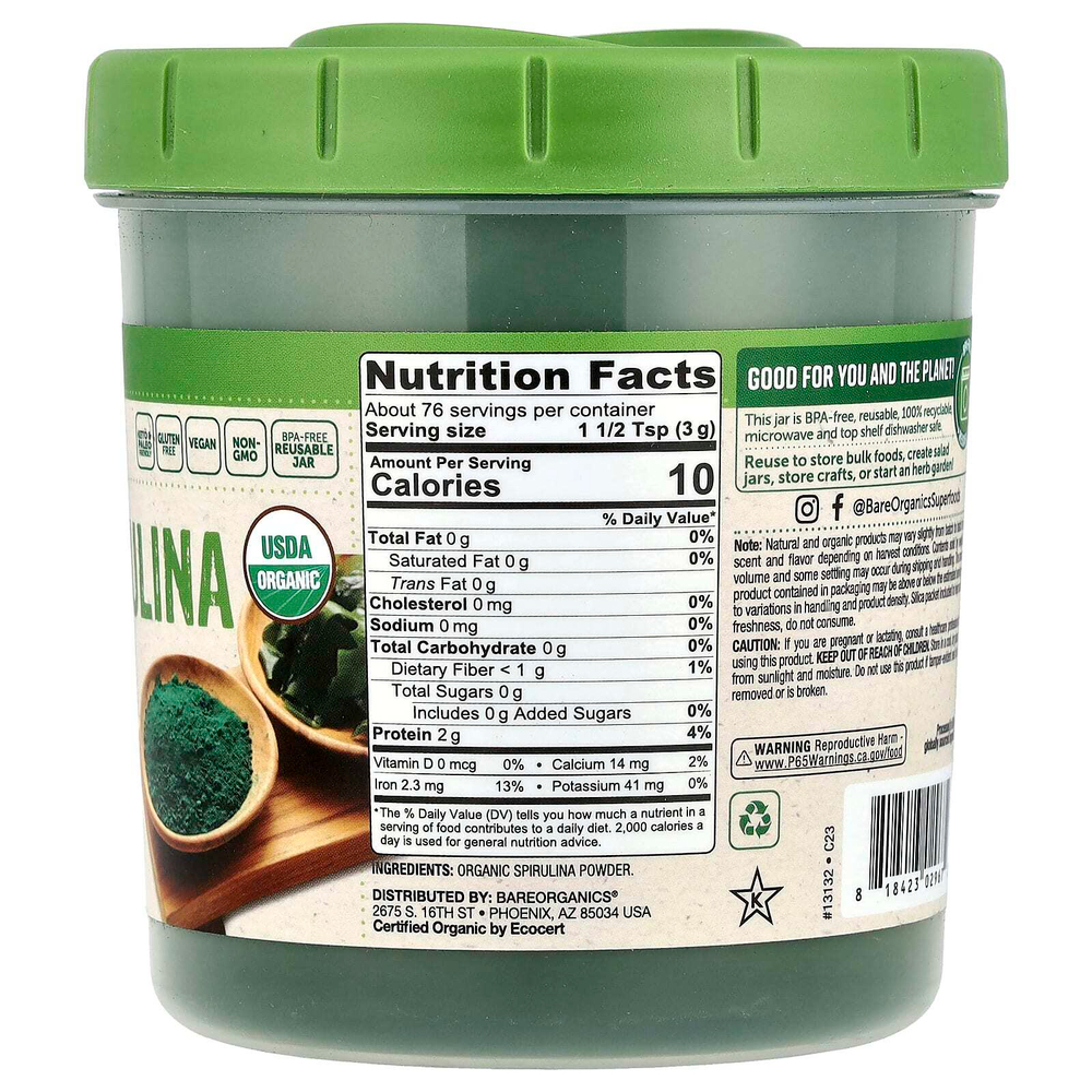 BareOrganics, Органическая спирулина в порошке, 227 г (8 унций)
