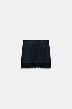 ZARA КОМБИНИРОВАННАЯ ЮБКА-ШОРТЫ С КРУЖЕВОМ, СИНИЙ