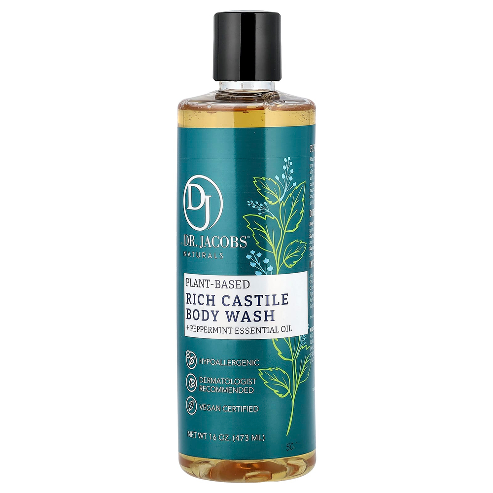 Dr. Jacobs Naturals, Гель для душа на растительной основе, эфирное масло перечной мяты, 473 мл (16 унций)