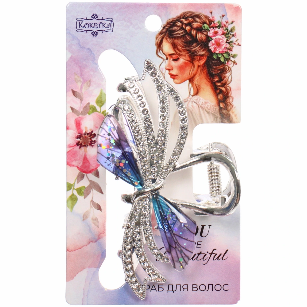 Заколка - краб для волос на блистере «LAVITA», завитки, цвет серебро и золото, 7,5*4,5см