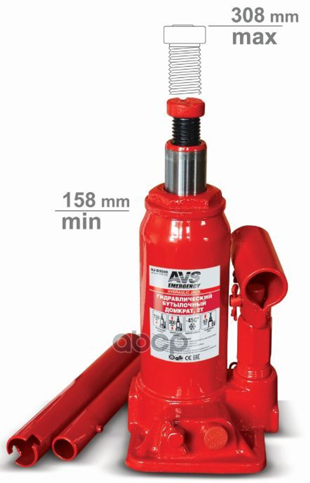 Домкрат Гидравлический  2000, 2т, 158308мм. AVS арт. A78413S
