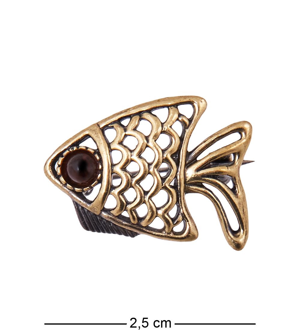AM-3847 Брошь «Рыбка Барбус» (латунь, янтарь)